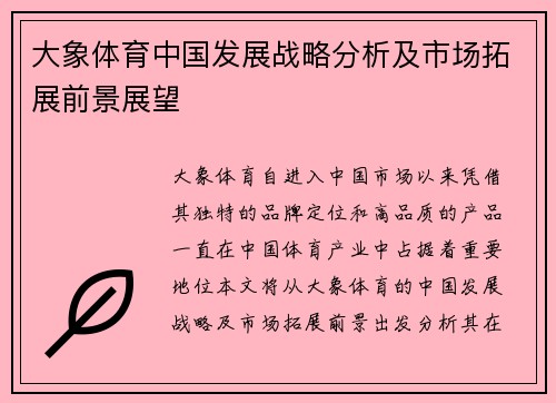 大象体育中国发展战略分析及市场拓展前景展望